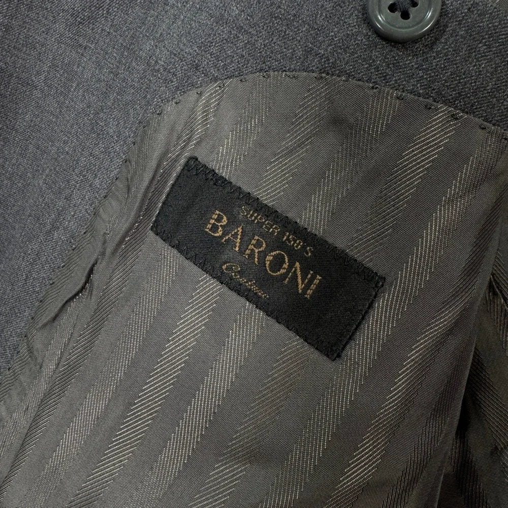 Baroni Mens 38R Slim Fit Wool Gray 2-Piece Suit Blazer Pants 33x30‎ Coat Jacket